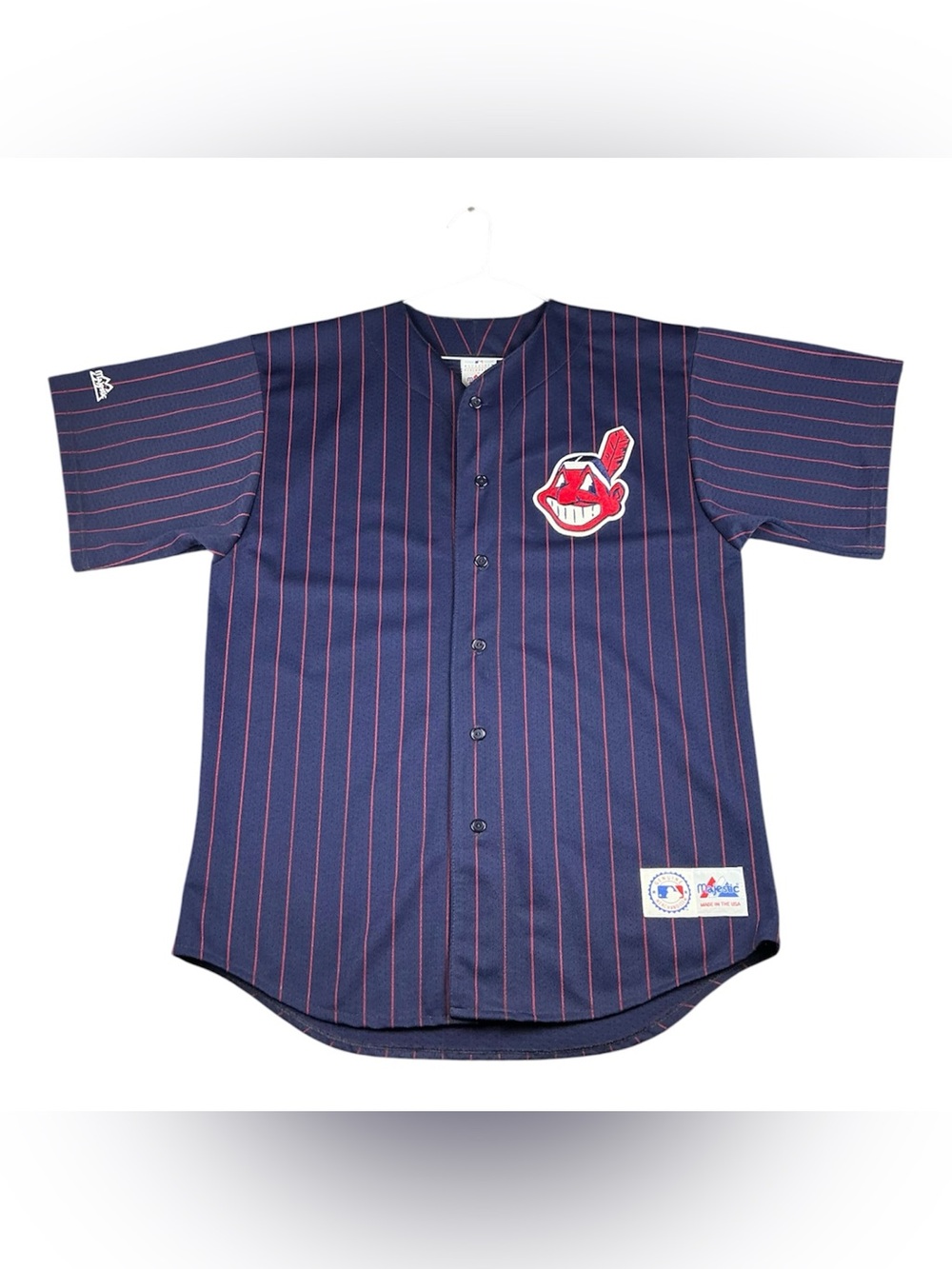 Vintage 1990s Cleveland Indians Mesh Pinstriped Jersey, Majestic USA Sz Large